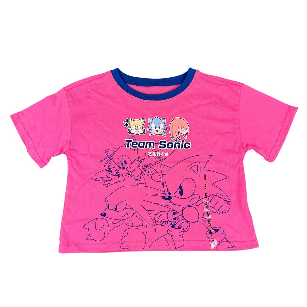 Sonic the Hedgehog Graphic T-Shirt Kids Size 5 Pink Team Sonic Tails Knuckles